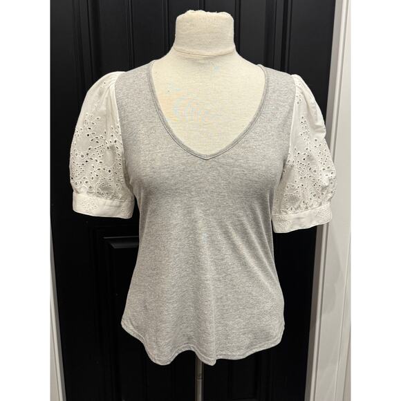 Fifteen Twenty Gray T-Shirt Top Contrast White Puff Sleeves XS - Picture 1 of 9